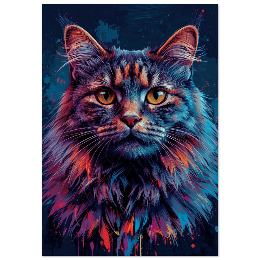 Färgstark katt med neonfärgad päls och gula ögon – Målad poster