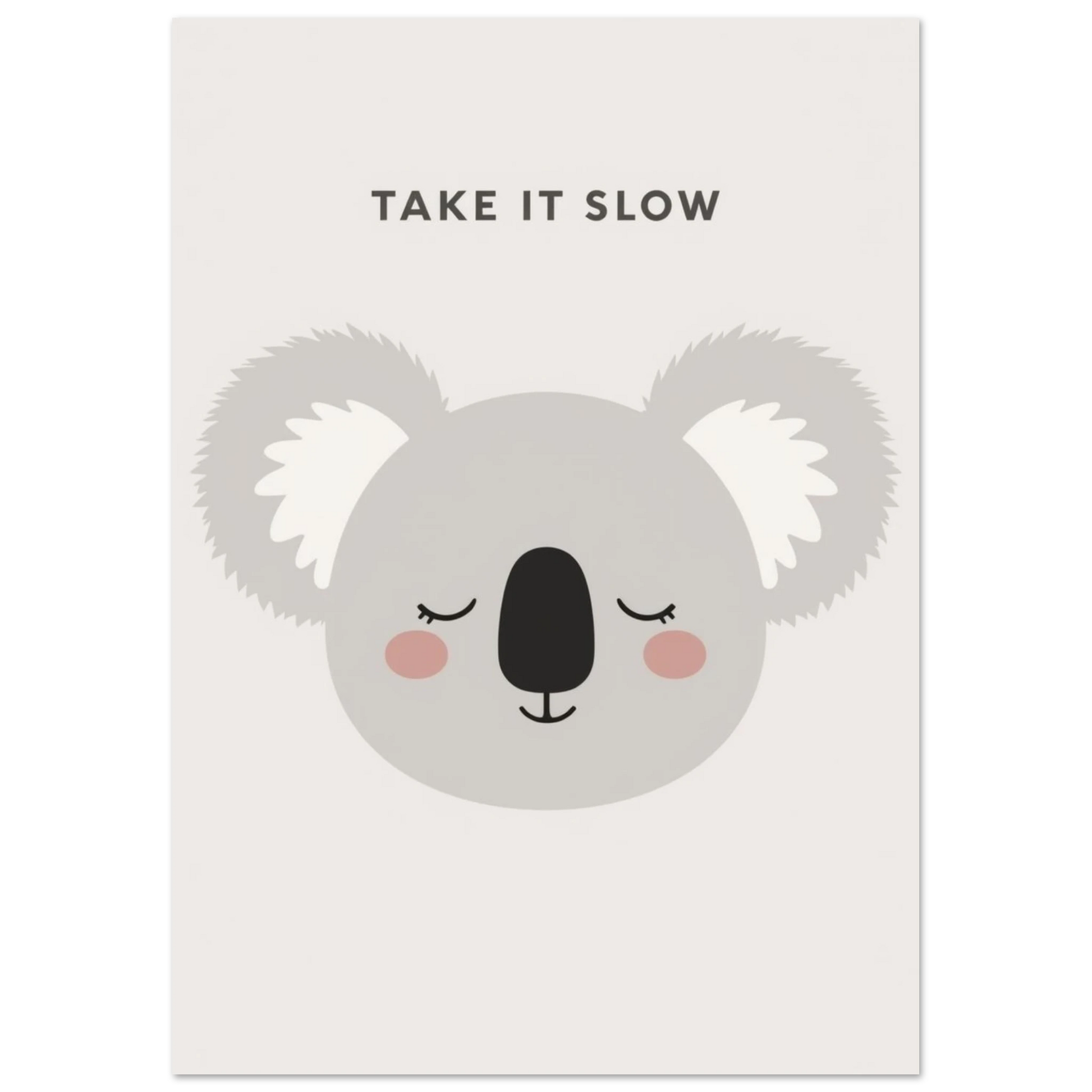 Grafisk barnposter föreställande en sovande koala i mjuka grå toner