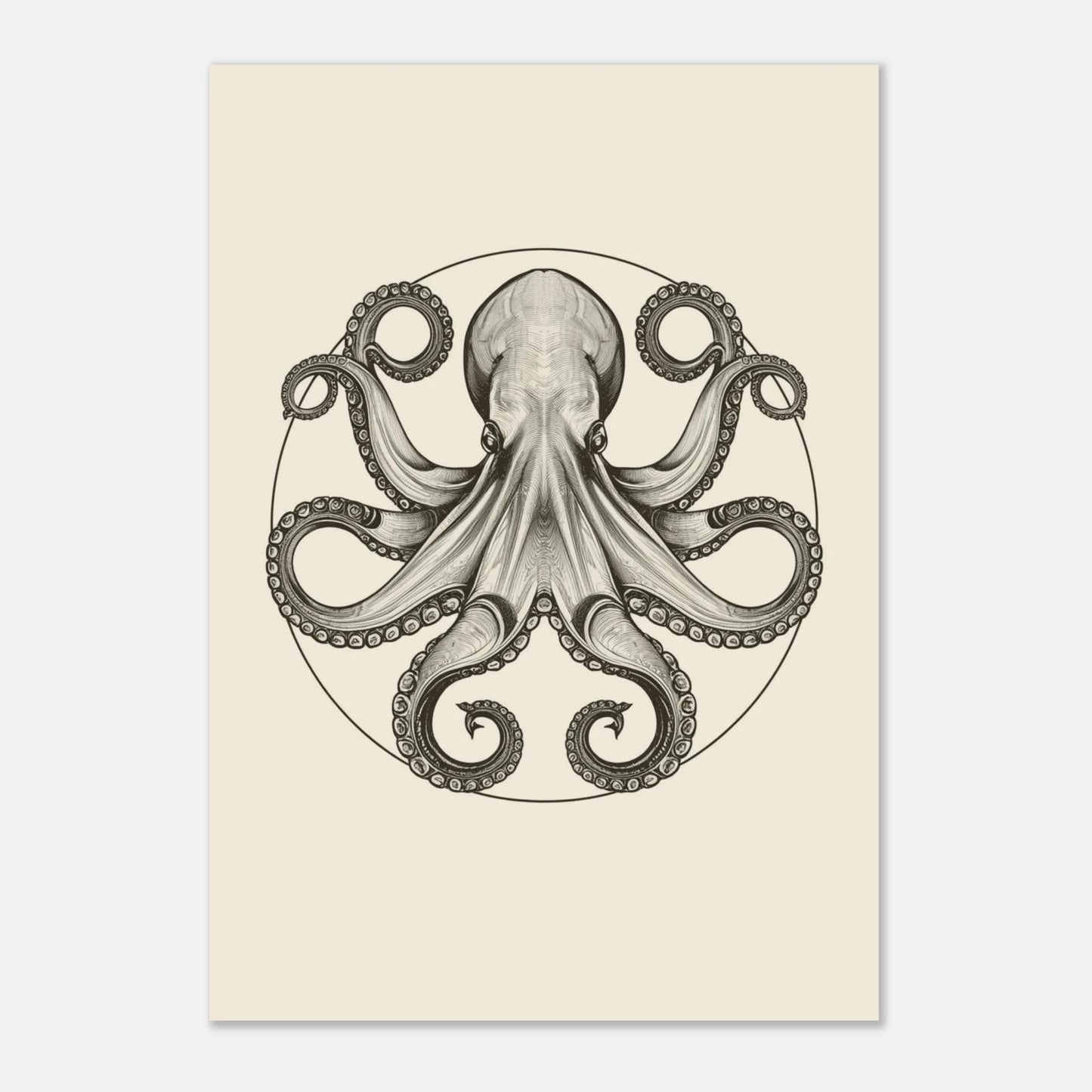 Elegant djurposter med en bläckfisk i svartvitt på beige papper