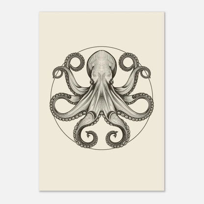 Elegant djurposter med en bläckfisk i svartvitt på beige papper
