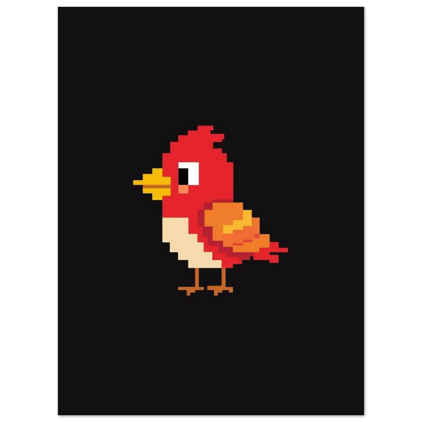 Minimalistisk djurposter med en pixlad röd fågel i profil