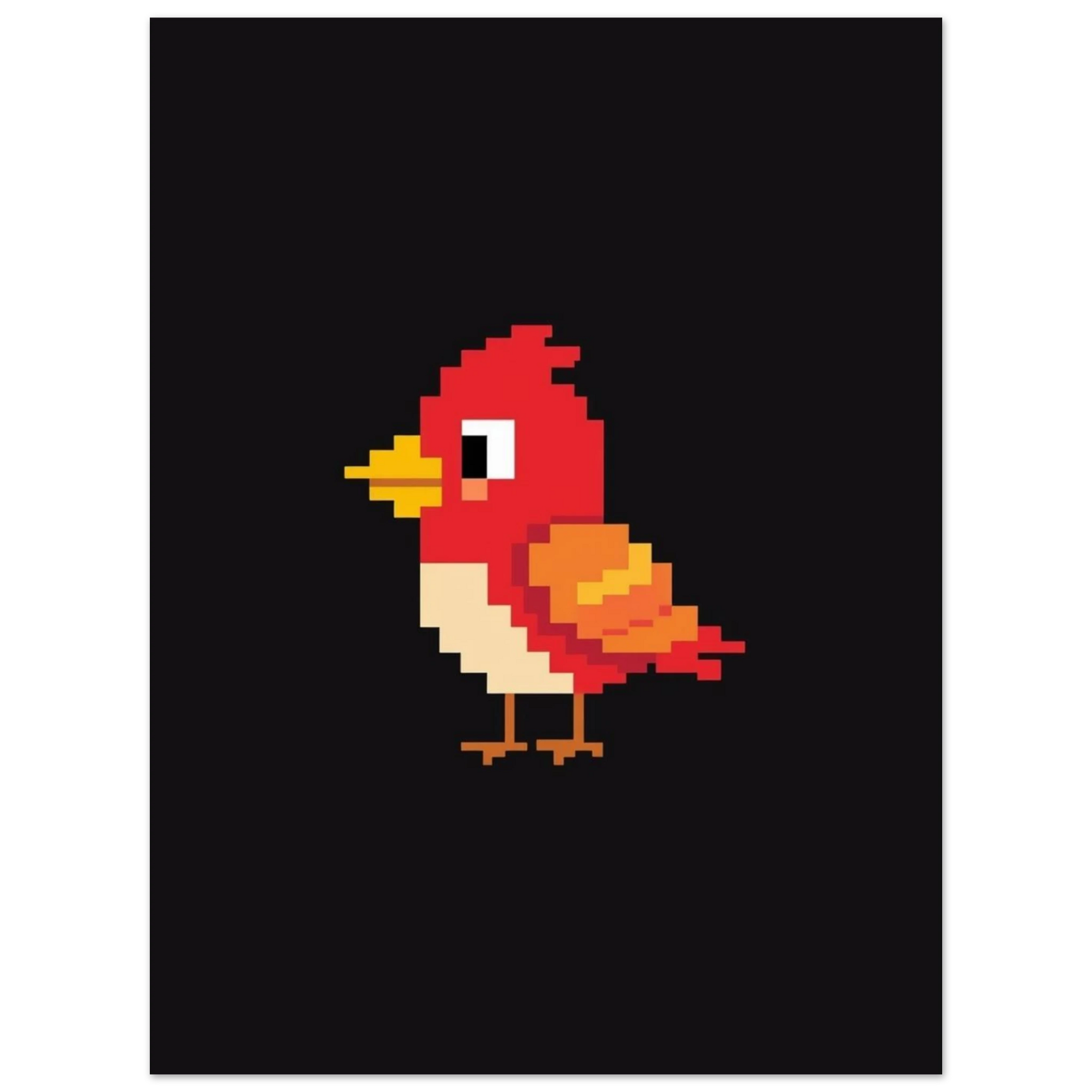 Minimalistisk djurposter med en pixlad röd fågel i profil