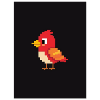 Minimalistisk djurposter med en pixlad röd fågel i profil