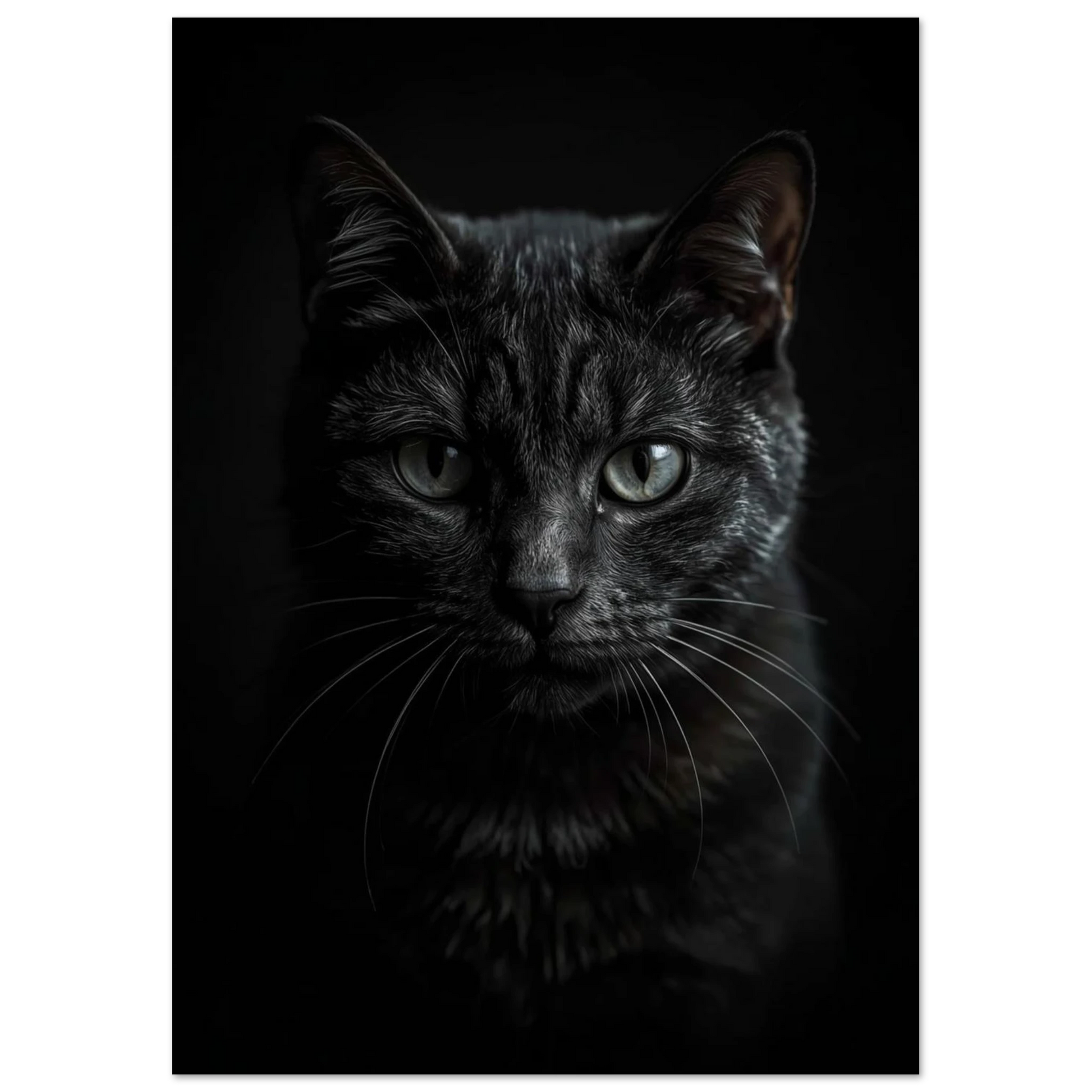 Närbild på kattansikte med ljusa ögon, konstnärlig svartvit känsla
