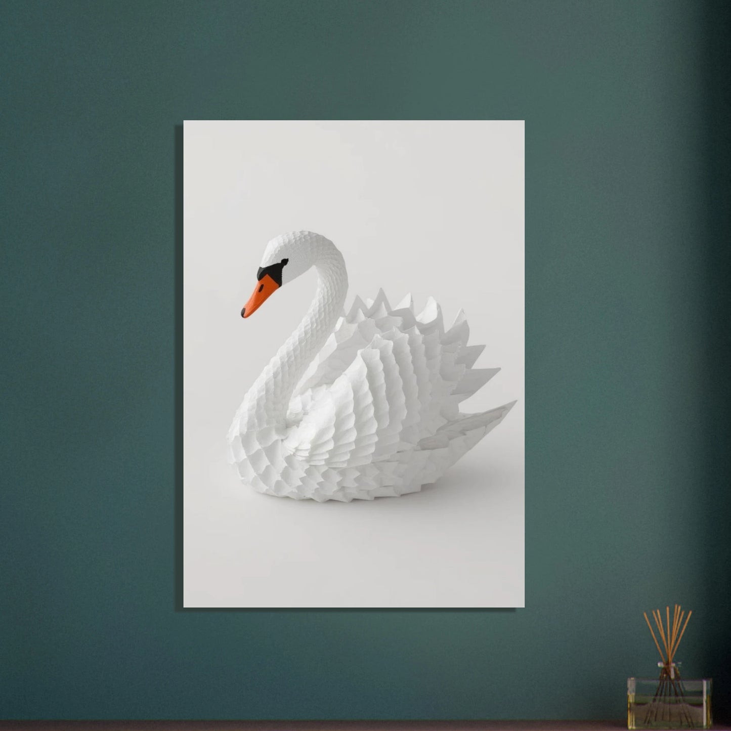 Origami svan i vitt papper, konstnärlig och elegant design