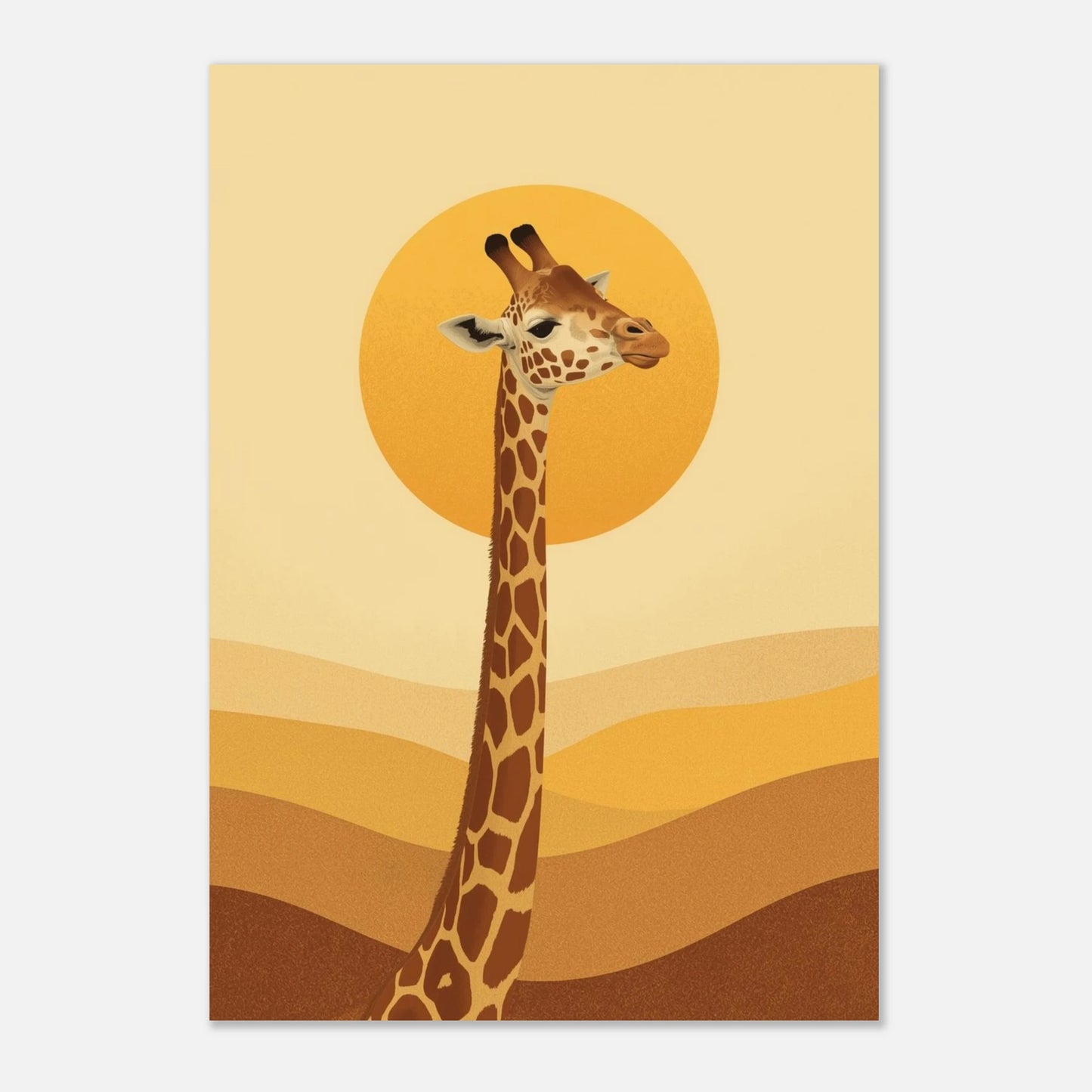 Stiliserad giraffposter i modern retrostil med varma afrikanska färger och mjuka former