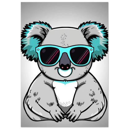 Grå koala i turkosa solglasögon – lekfull pop art djurposter