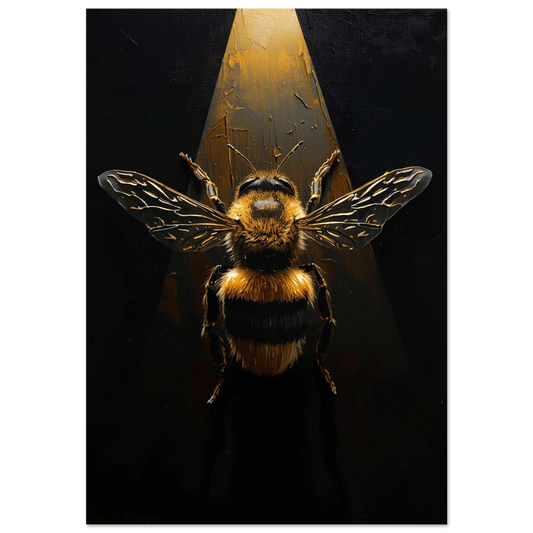 Detaljrik humla i gyllene impastostil mot svart bakgrund – konstnärlig djurposter