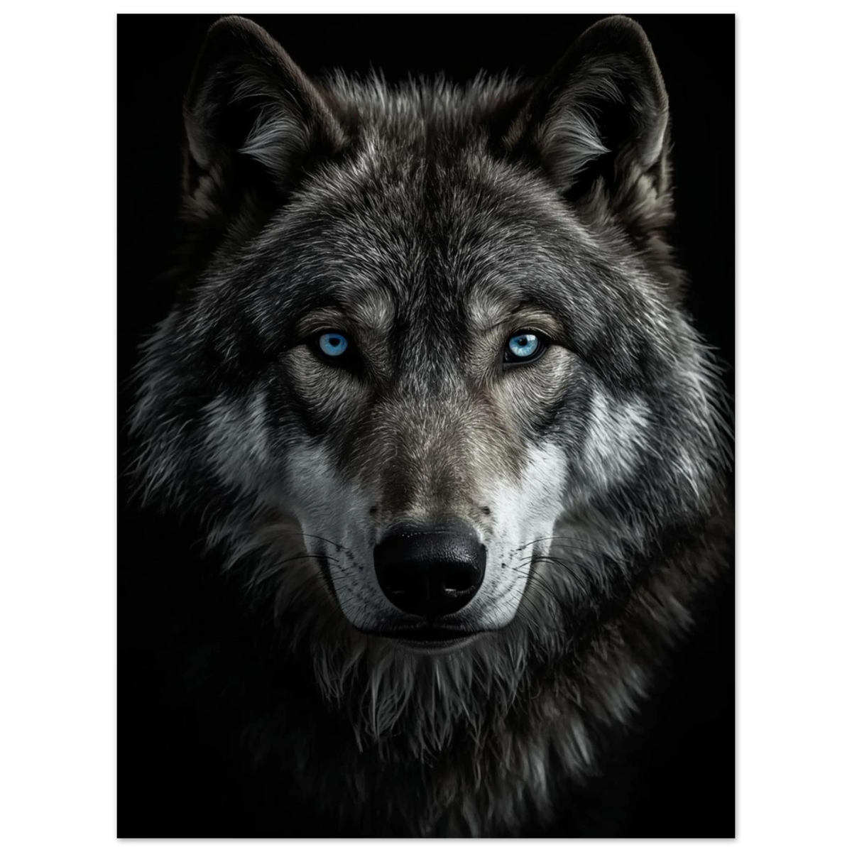 Svart vargposter med hög kontrast och isblå ögon för modern inredning