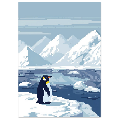 Digital illustration av pingvin i polarklimat med pixelgrafik – modern tavla