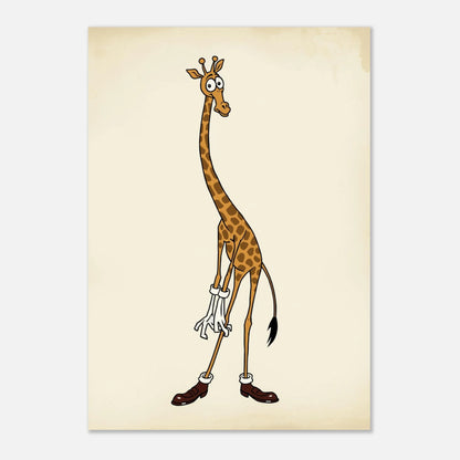 Karaktärsfull giraff i brun-gula toner med vita handskar som väggkonst