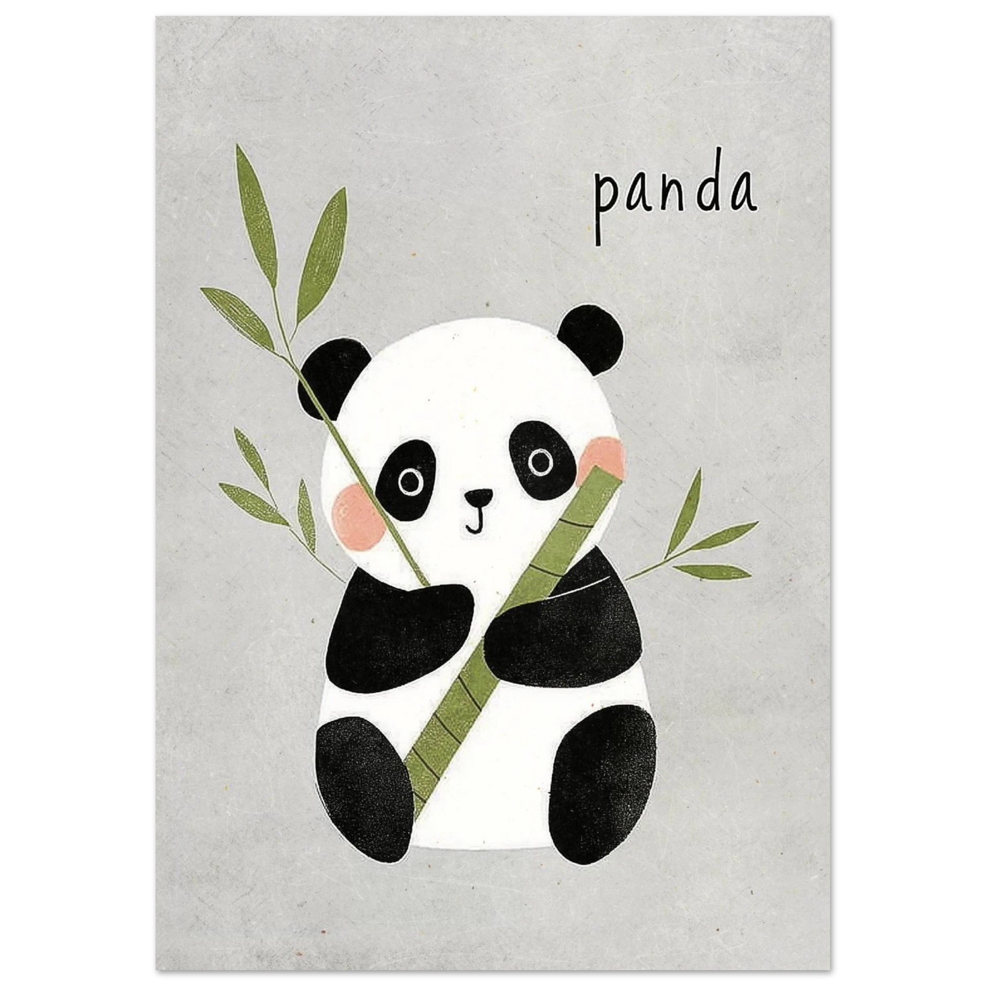 Handritad pandaposter i grå och gröna toner för barn