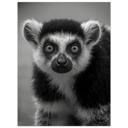Karaktäristiskt lemurmotiv i svartvitt för modern väggkonst i vardagsrum