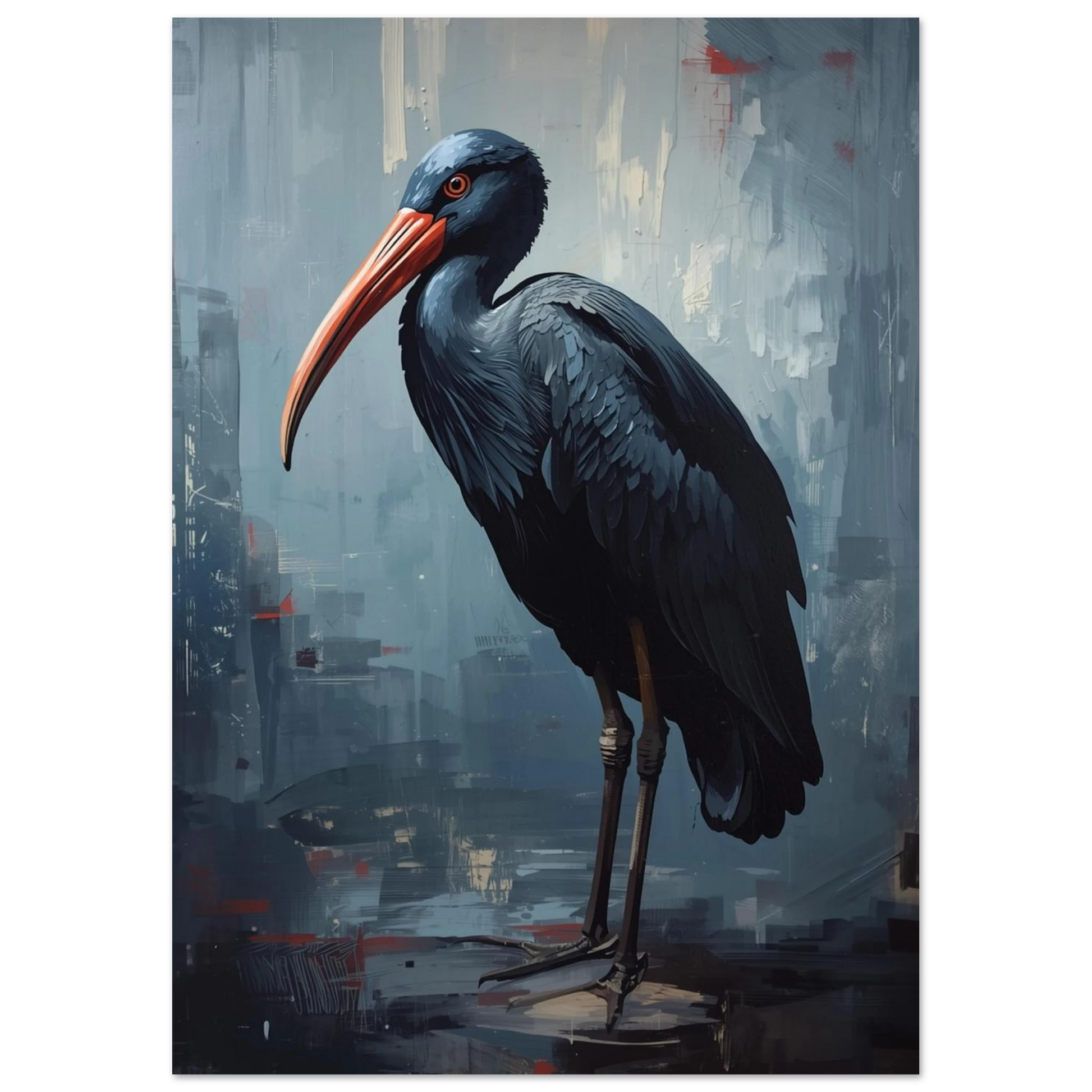 Shoebill stork porträtt i expressionistisk stil med grova penseldrag och textur