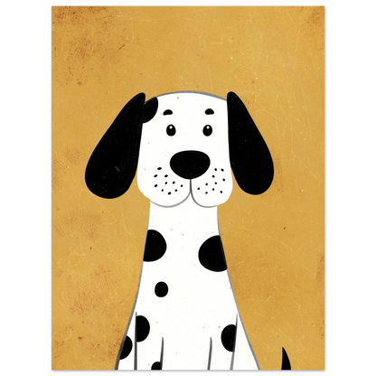 Minimalistisk hundillustration med texturerad gul bakgrund och svarta detaljer
