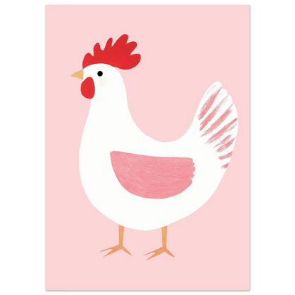 Modern illustration av en stolt tupp i vitt och rött