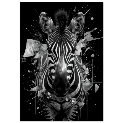 Svartvit zebra i abstrakt grafisk stil med geometriska stänk