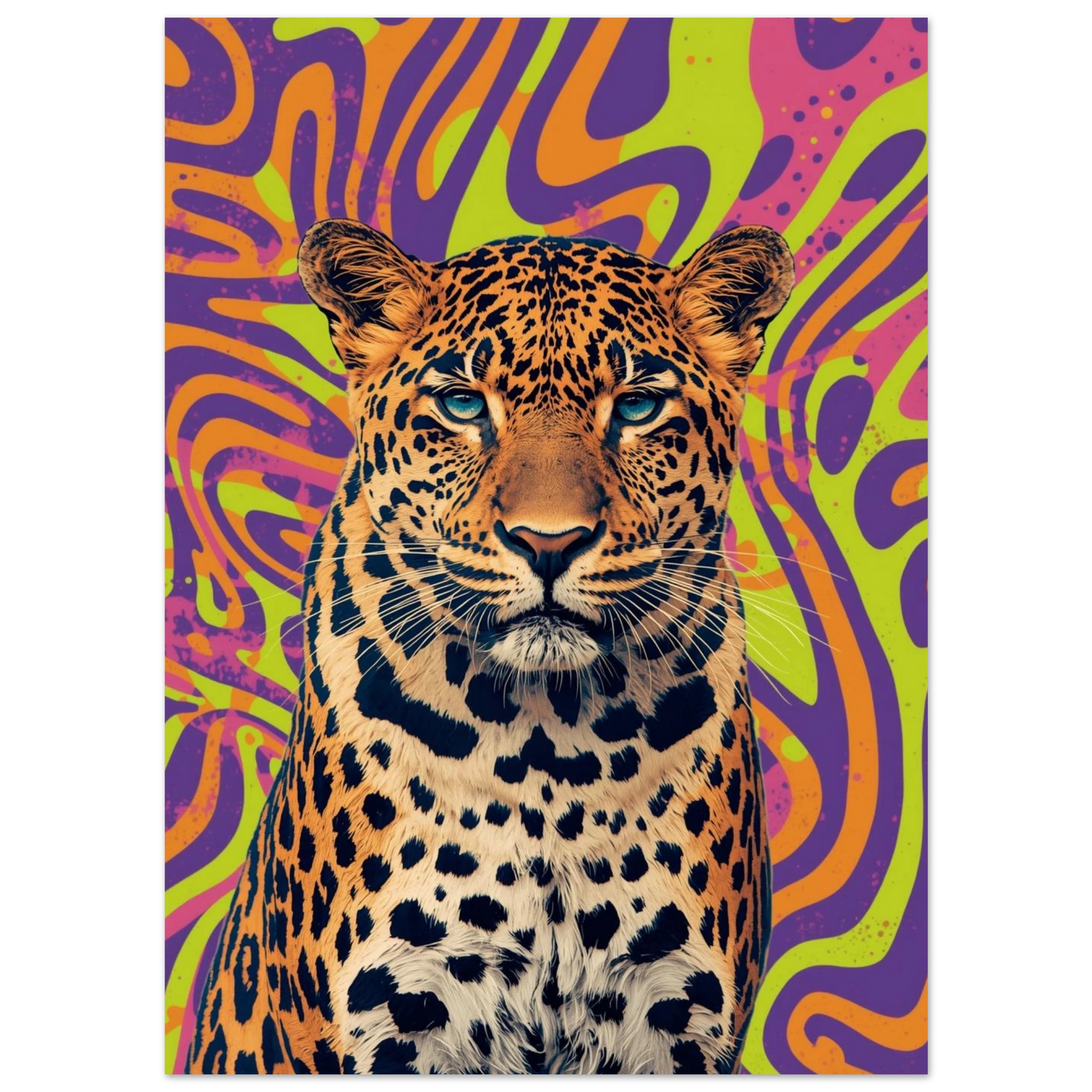 Leopardmotiv med vibrerande och kontrasterande färger i en modern tecknad stil – Poster