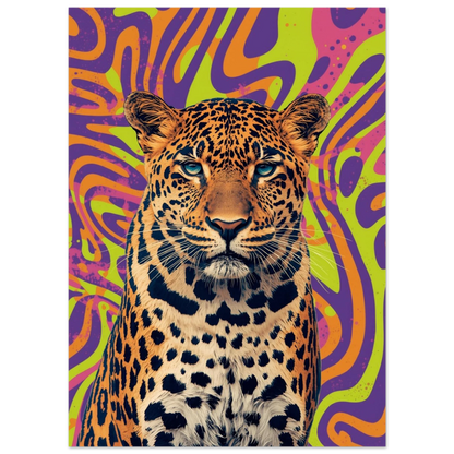 Leopardmotiv med vibrerande och kontrasterande färger i en modern tecknad stil – Poster