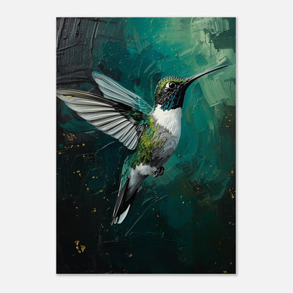 Väggkonst med kolibri i kraftfull oljestil monterad som en stilren poster