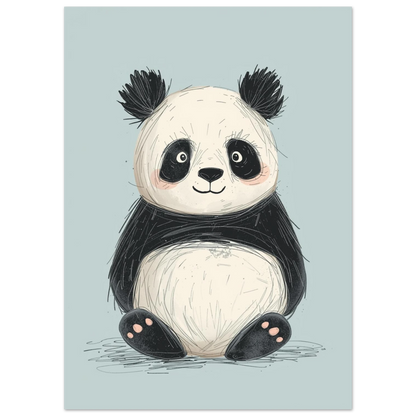 Närbild på illustrerad panda med mjuka texturer och vänlig blick