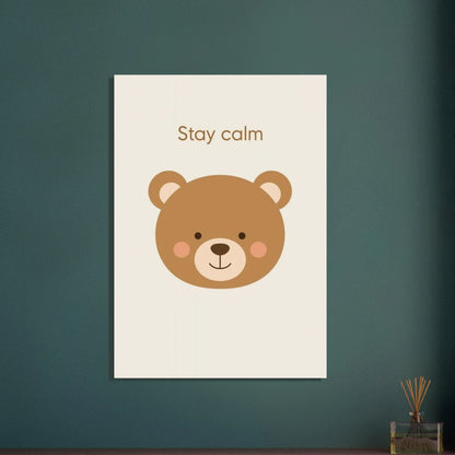 Nallebjörnens lugna ansikte i minimalistisk illustration, varma färger, rofyllt motiv