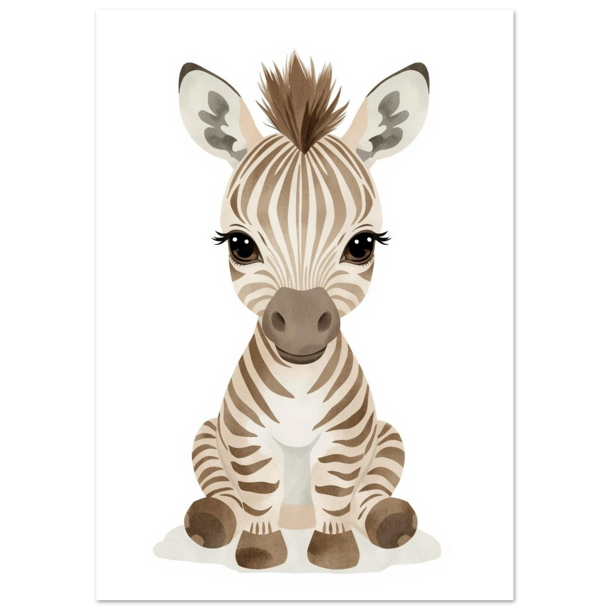 Akvarellmålning av en liten zebra med vänlig blick