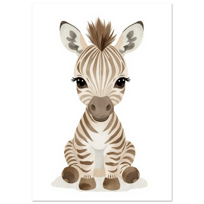 Akvarellmålning av en liten zebra med vänlig blick