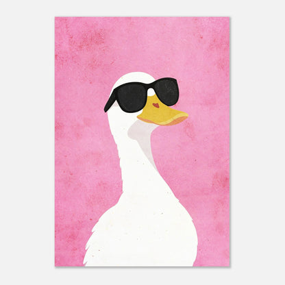 Rolig poster med vit anka i solglasögon, modern grafisk stil