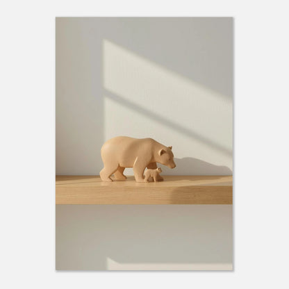 Ljus och luftig poster med björnsiluetter i träimitation, minimalistisk väggkonst