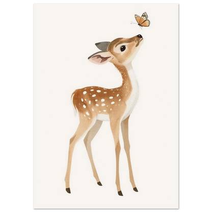 Tecknat rådjurskid med fjäril, ett brett perspektiv för att visa hela posterns layout – Tecknad poster