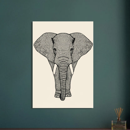 Stiliserad elefant med prickigt mönster, konstnärlig och modern design.