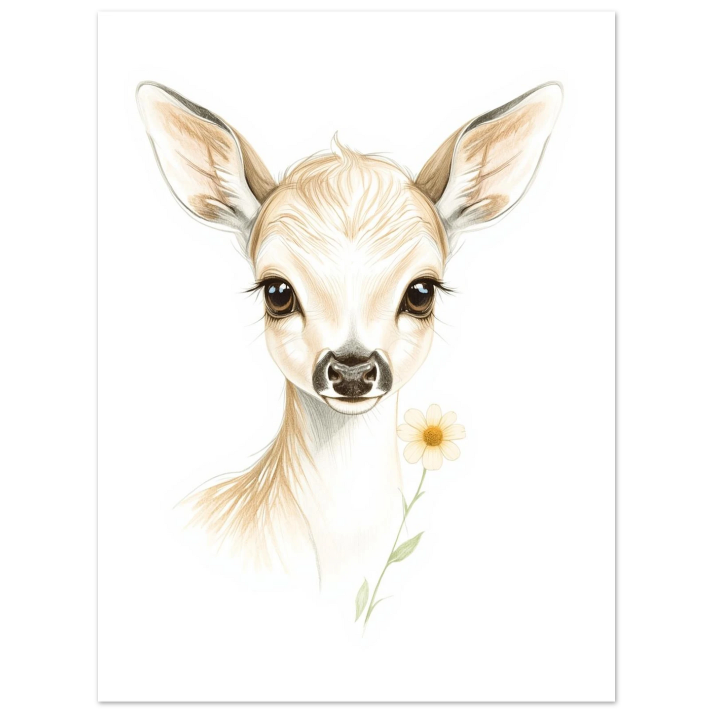 Mjukt tecknat rådjurskid med en gul blomma, minimalistisk väggkonst