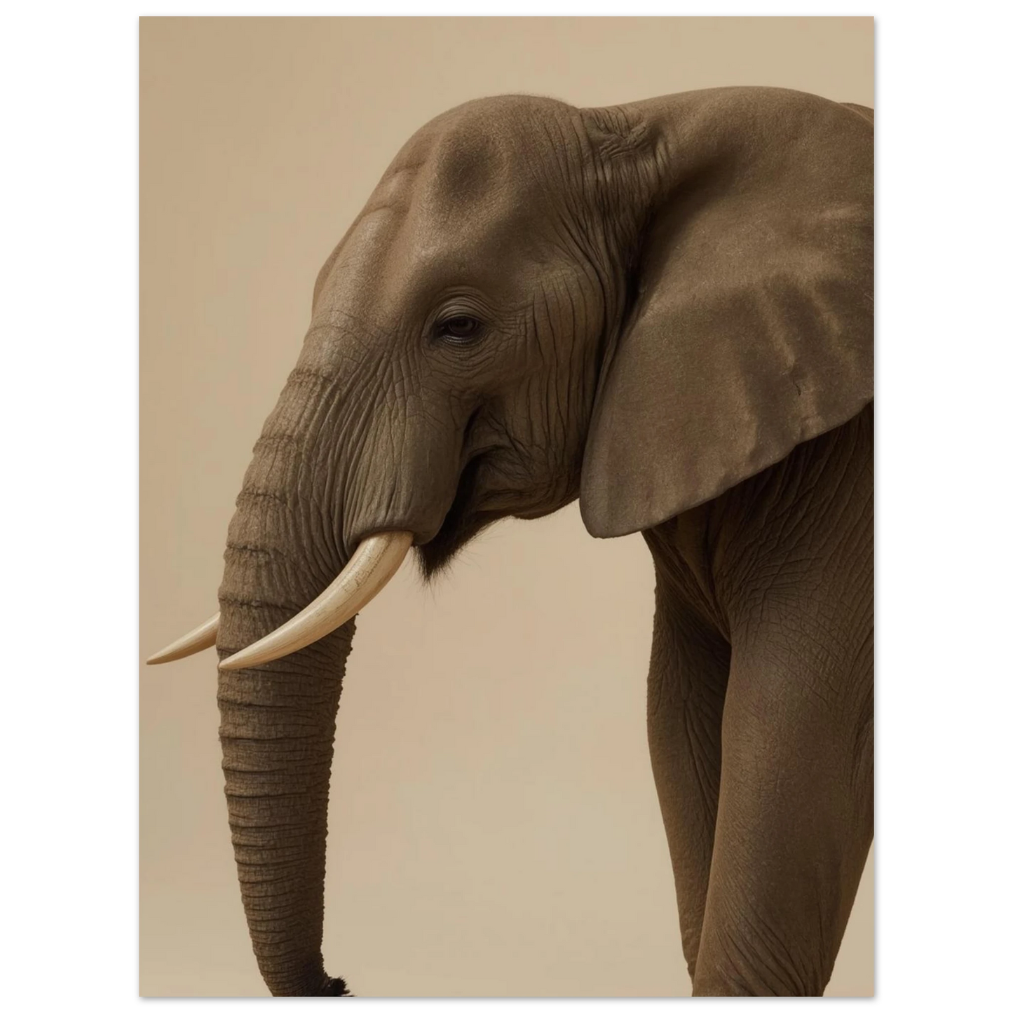 Detaljrik illustration av en elefant med stora öron, beige naturposter