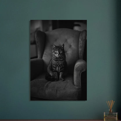Katt i cutpaper-stil, lugn och konstnärlig, blå och orange toner