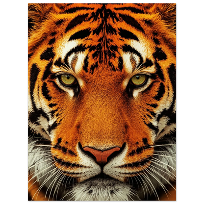 Kraftfullt djurmotiv av en tiger i närbild med varm orange färgsättning