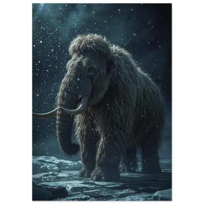 Digital illustration av en ståtlig mammut i arktiskt vinterlandskap