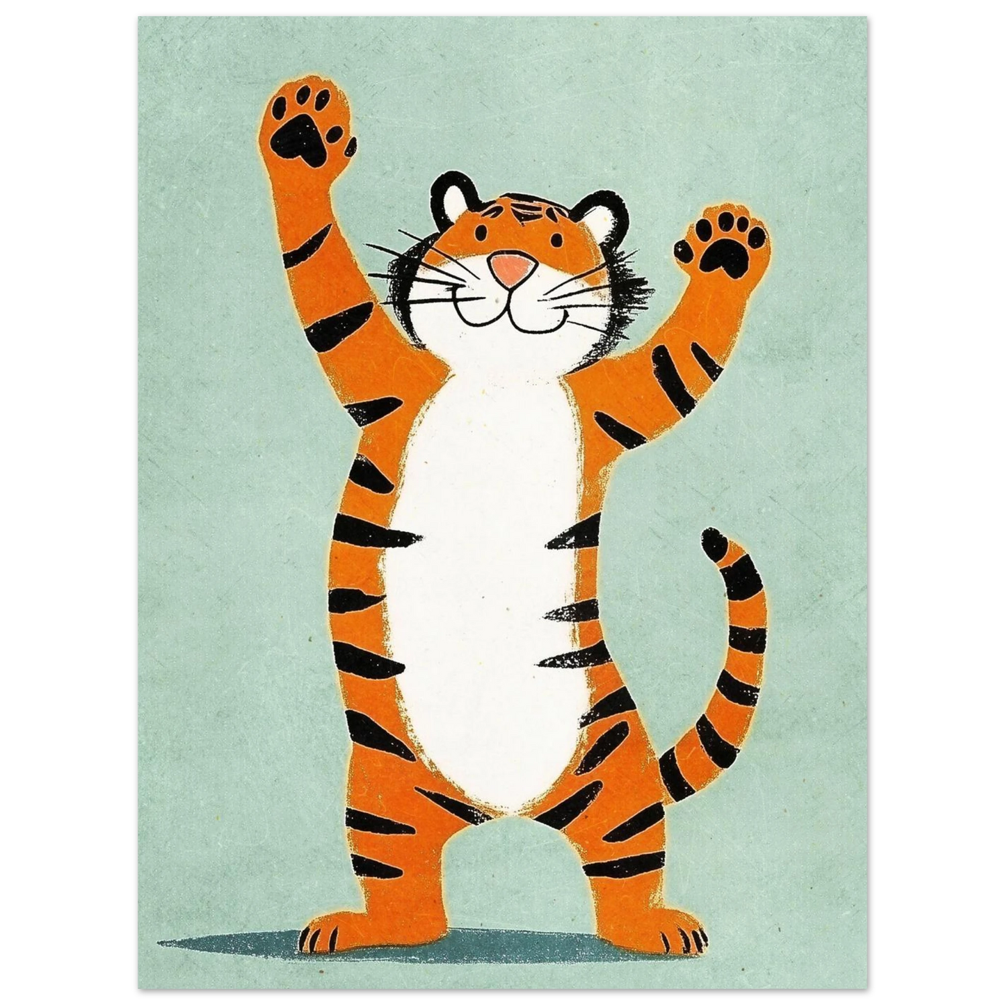 Handritad tigerposter med textur och mjuka former för lekfull inredning