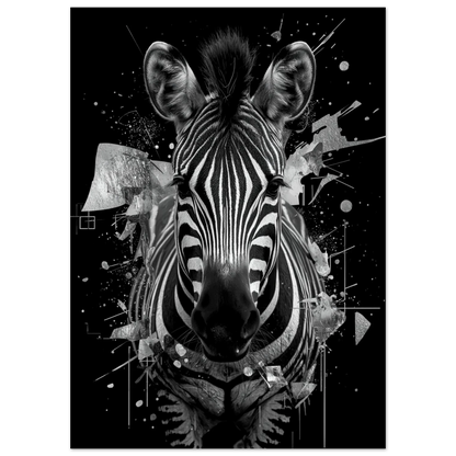Närbild av zebra framifrån i modern svartvit illustration