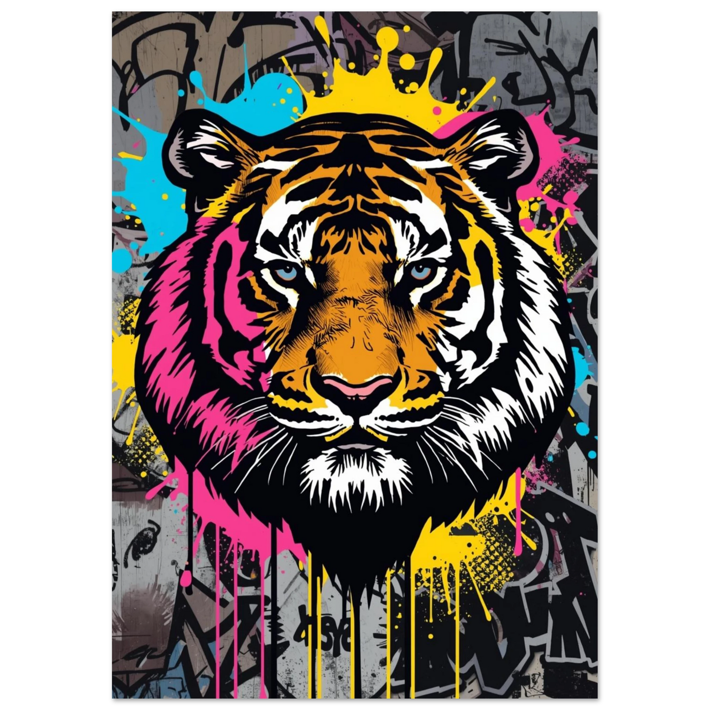 Modern pop art tavla föreställande en tiger med gula stänk