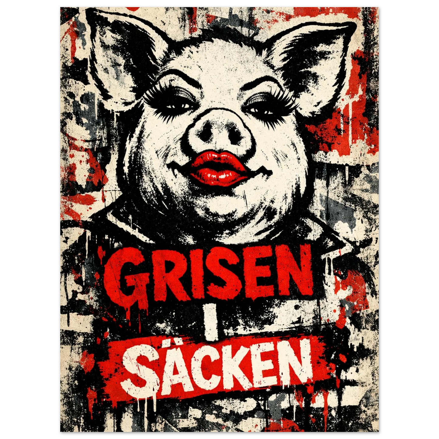 Konstnärlig illustration av en gris i street art-stil med ett kaxigt uttryck – Retro poster