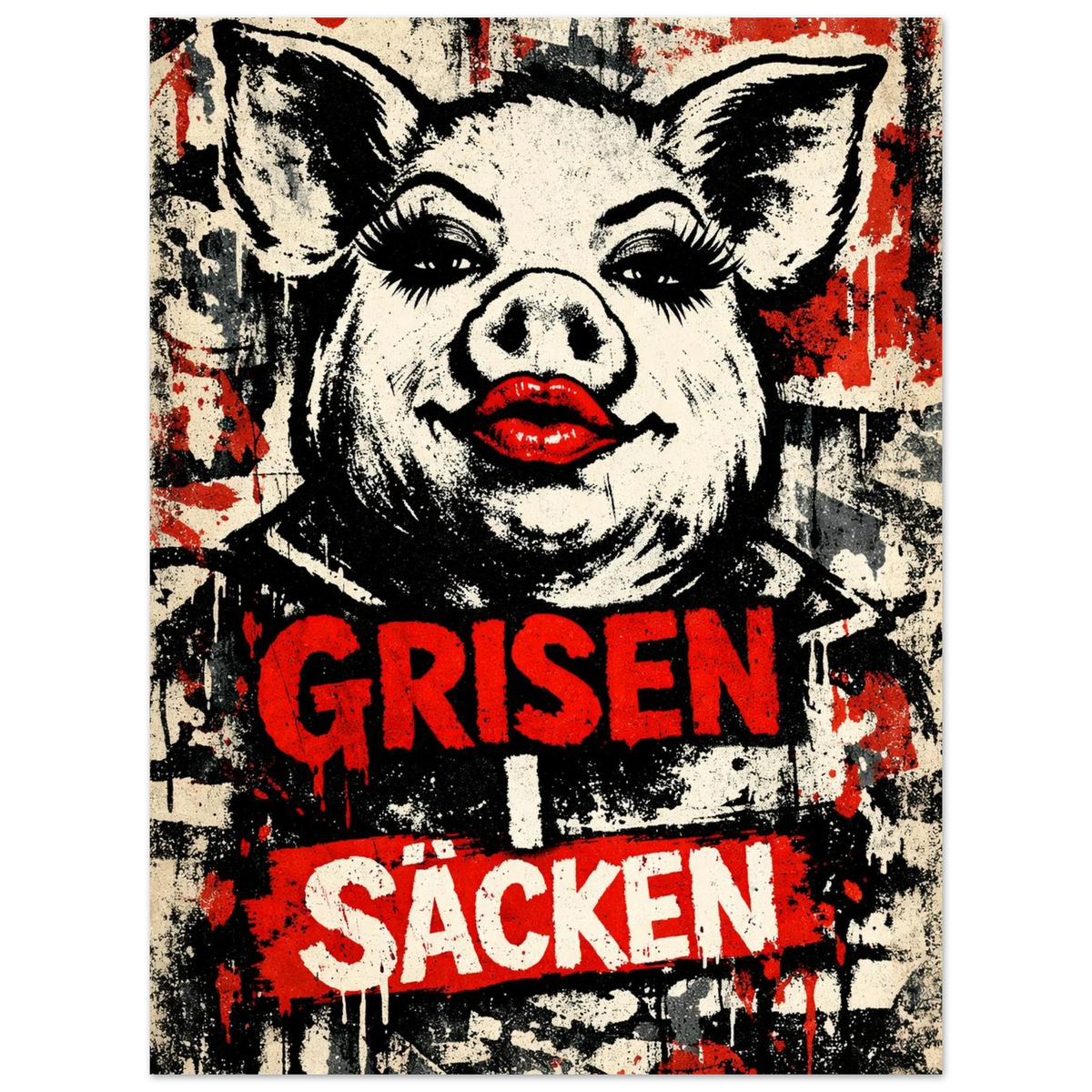 Konstnärlig illustration av en gris i street art-stil med ett kaxigt uttryck – Retro poster