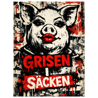 Konstnärlig illustration av en gris i street art-stil med ett kaxigt uttryck – Retro poster