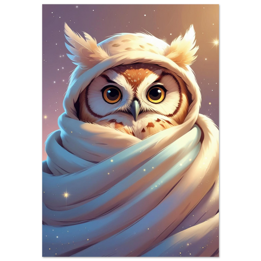 Uggla insvept i en ljusblå fluffig filt – digital barnposter
