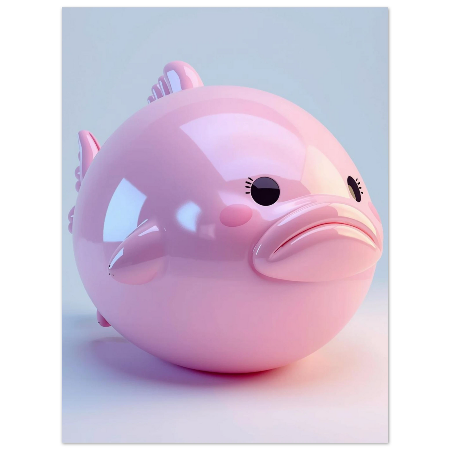 Modern tolkning av en blobfisk som blank rosa skulptur – unik väggkonst