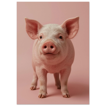 Charmig rosa gris som tittar in i kameran, modern djurposter