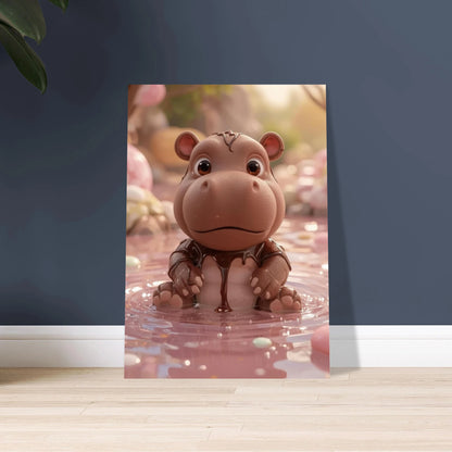 Söt flodhästunge av choklad i rosa godispöl
