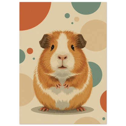 Närbild på marsvin i grafisk stil med mjuka färger – Retro poster