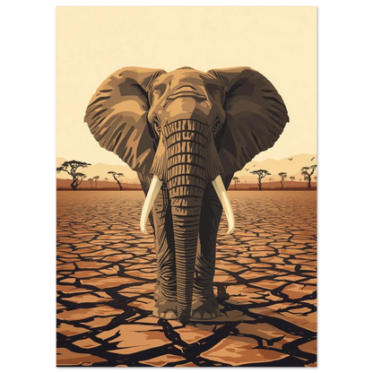 Stiliserad afrikansk elefant i ett torrt landskap – Retro poster