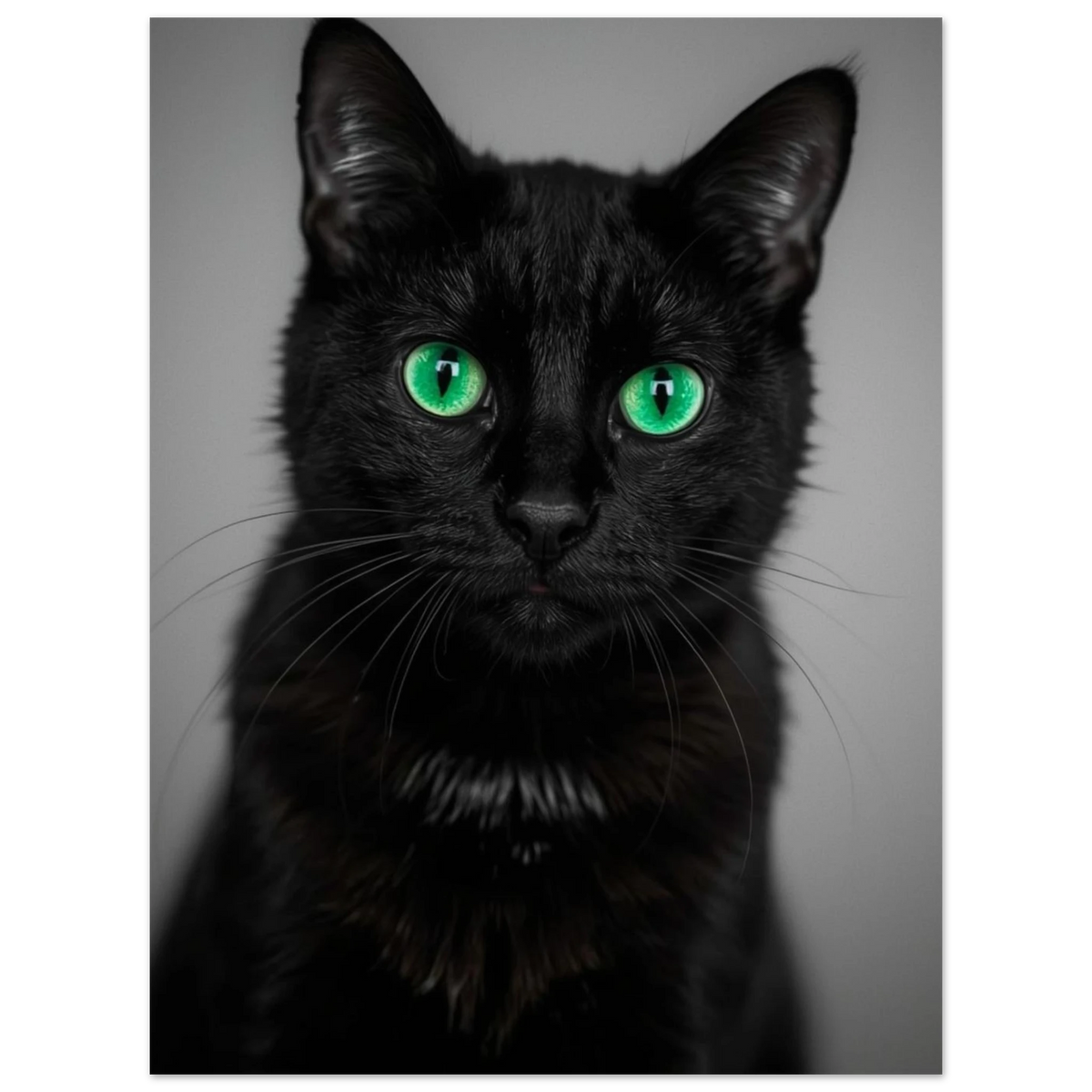 Porträtt av svart katt mot grå bakgrund – Fotorealistisk poster